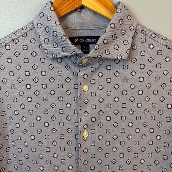 Cremieux Button Down Shirt Mens Large Blue Geometric Collared Shirt 100% Cotton - Picture 3 of 9